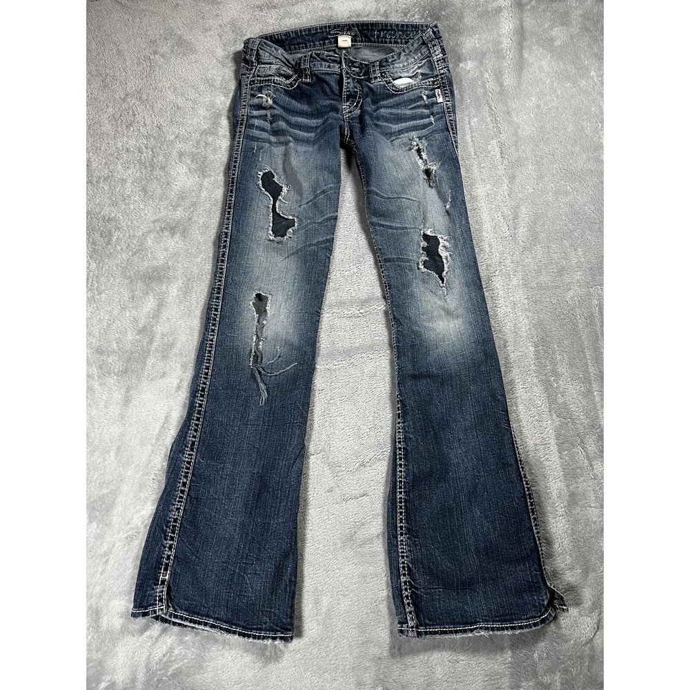 Silver Jeans Women's 28 Frances Mid Rise Medium wash Distressed